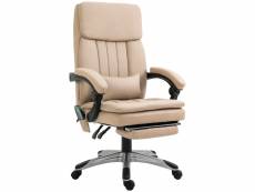 Vinsetto fauteuil de bureau direction massant hauteur réglable dossier inclinable repose-pied coussin lombaires revêtement synthétique beige