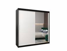 Armoire de chambre torm 2 noir/blanc 200 avec 2 portes coulissantes et miroir penderie (tringle) avec étagères sans tiroirs