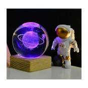 Boule de cristal 3D, modèle de planète 3D avec base led en bois, ornement décoratif pour la maison, cadeaux d'astronomie, veilleuse pour enfants, 60
