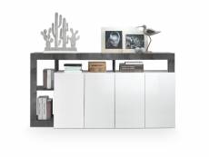 Buffet, meuble de rangement 4 portes coloris blanc brillant , oxyde - longueur 184 x hauteur 93 x profondeur 42 cm