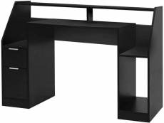 Bureau informatique multi rangements 123 cm mdf design moderne d'ordinateur pc table d'étude noir helloshop26 01_0001108