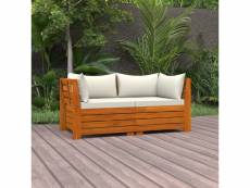 Canapé de jardin 2 places avec coussins bois d'acacia