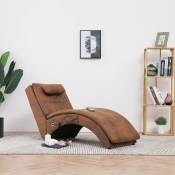 Chaise longue de massage avec oreiller, Transat, Fauteuil de relaxation électrique Marron Similicuir daim ZSE8103