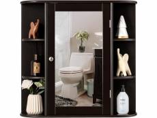 Costway armoire murale de salle de bains avec miroir avec etagères réglables et compartiments ouverts armoire à pharmacie pour toilette, marron