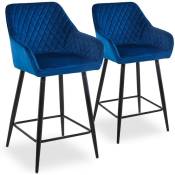 Cotecosy - Lot de 2 chaises de bar Veronika Velours Bleu - Bleu