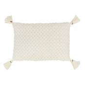 Coussin rectangulaire crochet avec frange en acrylique blanc 58x39cm - Blanc