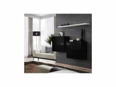Ensemble meubles de salon switch sbi design, coloris noir brillant et étagère blanche.