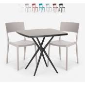 Ensemble Table Carrée 70x70cm Noire et 2 Chaises Extérieur Design pour jardin bar restaurant Regas Dark Couleur: Beige