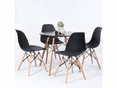 Hombuy® ensemble de table scandinave ronde noire et 4 chaises noires style eiffel pour salle à manger, cuisine, salon, bureau