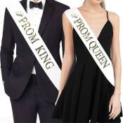 Katea 'prom King' And'prom Queen' Sashes - Graduation Party School Party Accessories, White With Gold Print - - - Crea