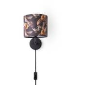 Lampe à Poser Bureau Applique Abat-Jour Tissu Chevet E14 Fleurs Jungle Déco Lampe murale - Noir, Design 6 (Ø18 cm) - Paco Home