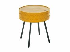 Lily - table coffre jaune moutarde plateau aspect bois