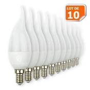 Lot de 10 Ampoules LED E14 Flamme 5W Eq 40W Blanc Chaud
