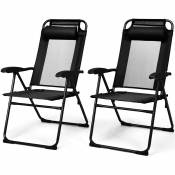 Lot de 2 Chaises Longues Pliante en Tissu Oxford avec Appuie-Tête Chaise de Jardin Inclinable Réglables sur 7 Positions Noir - Costway