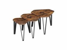 Lot de 3 tables gigognes avec pieds en acier et décor bois rustique