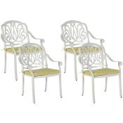 Lot de 4 Chaises de Jardin en Aluminium Blanc Coussins