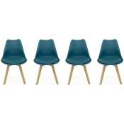 Lot de 4 chaises scandinaves. pieds bois de hêtre. chaises 1 place. bleu canard - Bleu canard