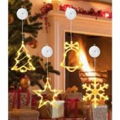 Lot de 4 Guirlande Lumineuse Fenêtre Noël, 10 led Rideau Lumineux Blanc Chaud à Piles avec Ventouses, Lumières de ventouse de Noël, Guirlande