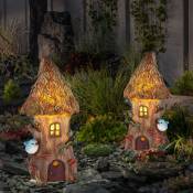 Maison de fée pour le jardin, décoration solaire pour jardin extérieur, lampes solaires pour décoration extérieure, figurine, maison en tronc