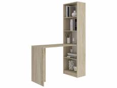 Merak - bureau réversible avec bibliothèque bureau salon - 125x180x50cm - meuble rangement gain de place - bureau compacte - sonoma