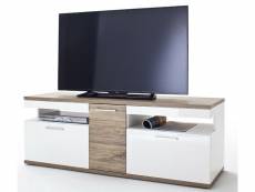 Meuble tv coloris blanc brillant et chêne sterling - longueur 150 x hauteur 55 x profondeur 50 cm