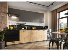Meubles cuisine complète clara gris chêne mat - 2m40 - 8 meubles