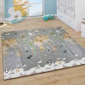 Paco Home - Tapis Jeu Chambre Enfant Pliable Motif Animal Mappemonde Réversible Gris Beige 150x200 cm
