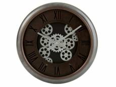 Paris prix - horloge murale ronde "engrenage" 52cm marron & argent