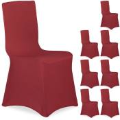 Relaxdays - Housse de chaise en lot de 8, extensible, universelle, lavable, décoration de mariage ou de banquet, rouge foncé
