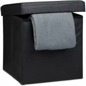 Relaxdays - Tabouret pliant similicuir pouf de rangement pliable repose-pieds stockage carré 38 x 38 x 38 cm, noir