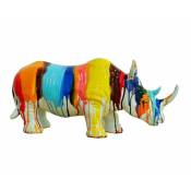 Statue rhinocéros avec coulures multicolores H24 cm