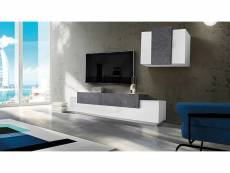 Système mural de salon modulable, made in italy, meuble tv et élément mural suspendu, 280x45h180 cm, blanc brillant et gris cendré 8052773601566
