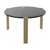 Table basse ronde en acier beige et marbre noir 45 x 80 cm Tribus - AYTM
