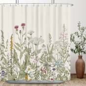 Wildflower Botanical Rideau de douche pour décoration de salle de bain 182,9 x 182,9 cm Floral Flower Plant Herbes Sauge Feuilles vertes Ensemble de