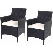 2x fauteuils chaises de jardin en polyrotin anthracite coussin crème