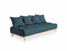 Canapé convertible futon senza pin naturel coloris bleu profond couchage 90 cm. 20100996260
