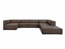 Canapé d'angle droit panoramique "agawa", 6 places, gris brun, cuir véritable MIC_UR_71_F1_AGAWA1