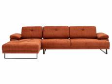 Canapé d'angle gauche tissu orange et métal noir kustone 314 cm