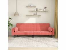 Canapé-lit 2 places | canapé fixe canapé convertible avec deux oreillers rose velours meuble pro frco18543