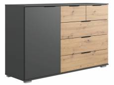 Commode meuble de rangement, coloris graphite/imitation chêne artisan - longueur 130 x hauteur 90 x profondeur 41 cm