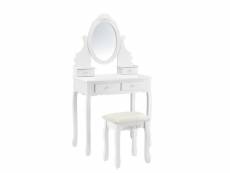 [en.casa] coiffeuse table de maquillge avec 1 miroir inclinable et 4 tiroirs et 1 tabouret confortable mdf et bois 141 x 75 x 40 cm blanc