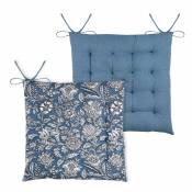 Galette de chaise au style fleuri - Bleu - 38 x 38 cm