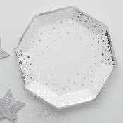 Ginger Ray- Party Plates Lot de 8, Christmas Silver