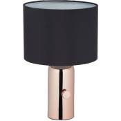 Lampe de table, intensité réglable HxD : 34x22cm, abat-jour, douille E14, coton, métal, chevet, noir/doré rosé - Relaxdays