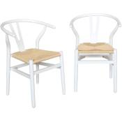 Lot de deux chaises vintage blanches en bois d'hévéa