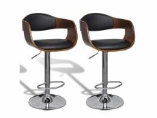 Lot de deux tabourets de bar design chaise siège avec dossier cuir synthétique noir helloshop26 1202186