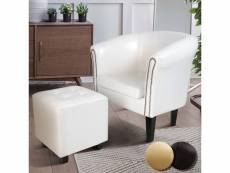 Miadomodo® fauteuil chesterfield avec repose-pied - en simili cuir, avec éléments décoratifs en cuivre, blanc - chaise, cabriolet, tabouret pouf, meub