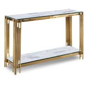 Mobilier Deco - lexie - Console design en verre blanc effet marbre et métal doré - Blanc