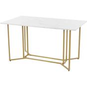 Modernluxe - Table à manger 140 x 80 cm - structure en métal - plateau en mdf à motif de marbre - Doré & Blanc
