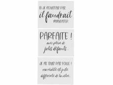 Pancarte textes français mix metal blanc-noir assortiment de 3 - l 35 x l 0,5 x h 26,5 cm